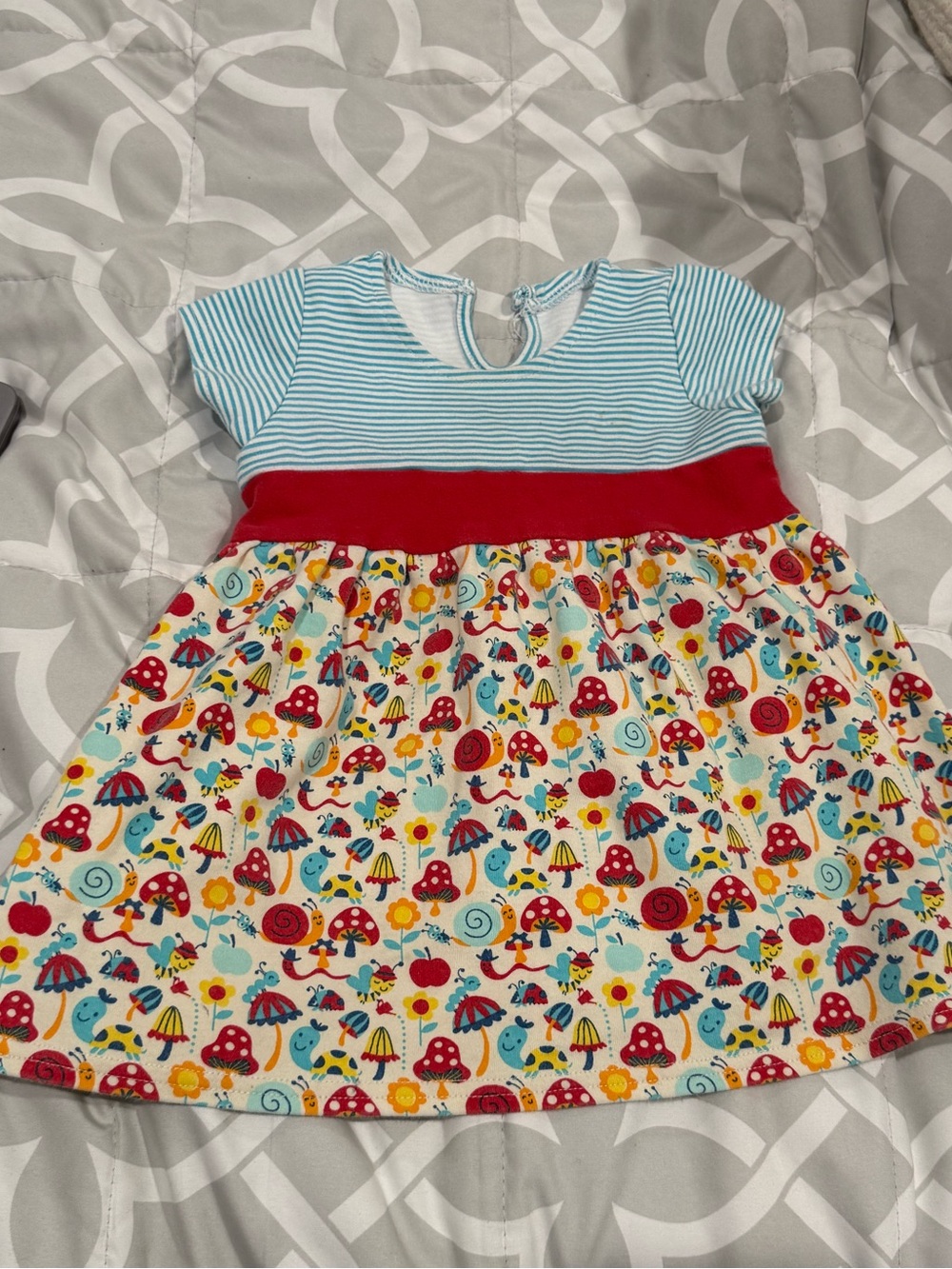 Zutano Blue Striped Top Red Waist Multicolor Mushroom Dress